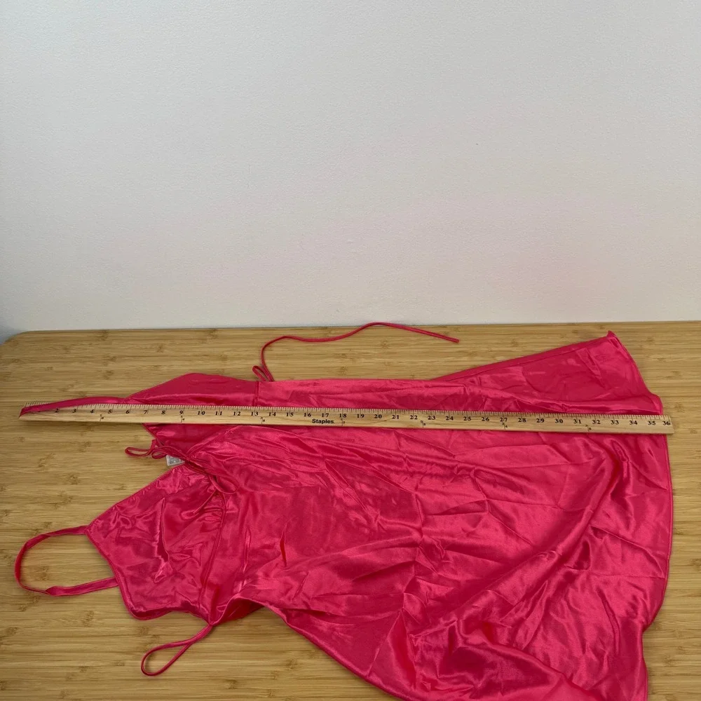 Adonna Women's L G Pink Satin Tie Front Chemise‎ Nightgown Dress Slip